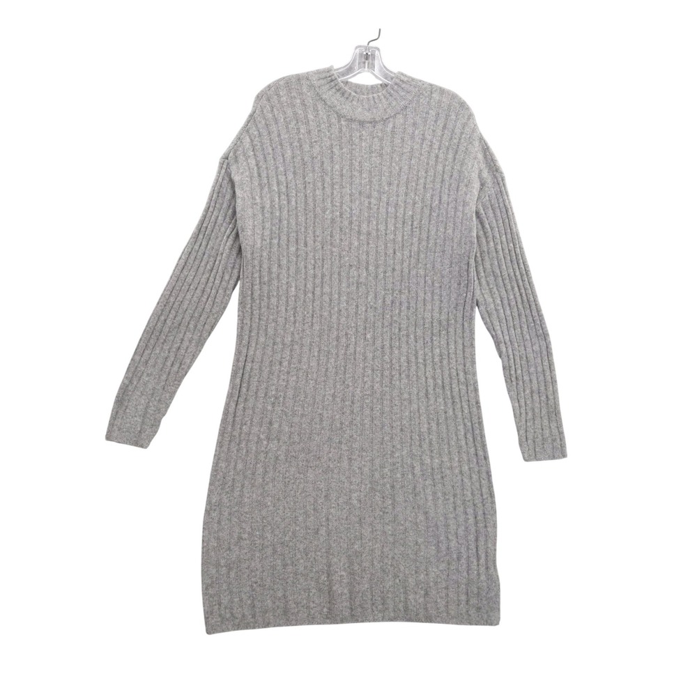 Hilary Radley Sweater‎ Dress Ribbed Knit Mock Neck Long Sleeve Light Gray L NWT